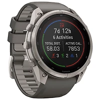 Montre intelligente multisports GPS Garmin fēnix 9 Pro Solar de 51 mm - Argent / Gris galet / Gris argenté