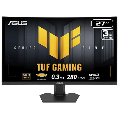 Moniteur de jeu incurvé ASUS TUF à DEL VA FHD 280 Hz, 1 ms GtG et FreeSync de 27 po (VG27VQM5F) - Noir