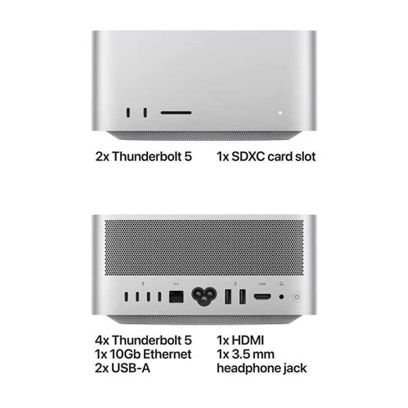 Ordinateur Apple Mac Studio 1 To (MHL74VC/A), processeur Apple M5 Ultra à 30 cœurs / processeur graphique à 64 cœurs / 96 Go de mémoire vive