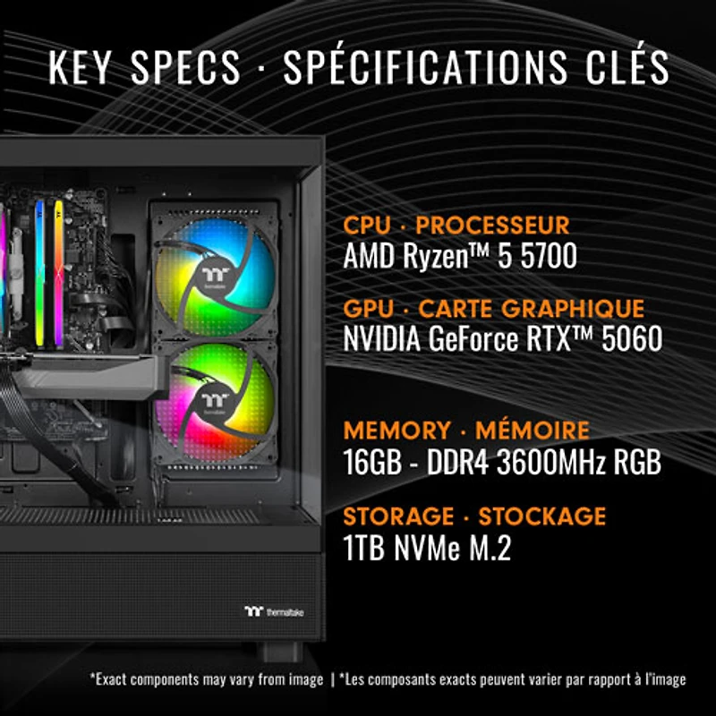 Ordinateur de jeu Thermaltake LCGS View - RTX 5060, AMD Ryzen 7 5700, mémoire de 16 Go, SSD de 1 To, Windows 11 - Anglais