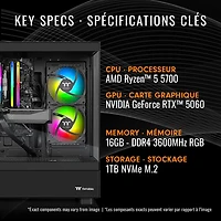 Ordinateur de jeu Thermaltake LCGS View - RTX 5060, AMD Ryzen 7 5700, mémoire de 16 Go, SSD de 1 To, Windows 11 - Anglais