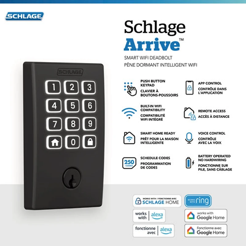 Schlage Arrive Smart WiFi Deadbolt Smart Lock Combo - Matte Black