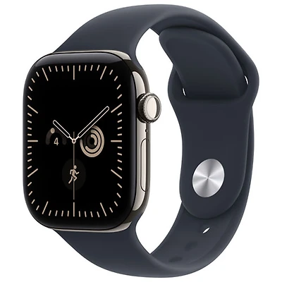 Apple Watch Series 12 (GPS + Cellular) 42mm Natural Titanium Case with Navy Blue Sport Band - Medium/Large
