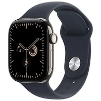 Apple Watch Series 12 (GPS + Cellular) 42mm Natural Titanium Case with Navy Blue Sport Band - Medium/Large