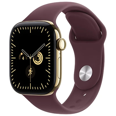 Apple Watch Series 12 (GPS + Cellular) 42mm Radiant Gold Titanium Case with Burgundy Sport Band