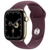 Apple Watch Series 12 (GPS + Cellular) 42mm Radiant Gold Titanium Case with Burgundy Sport Band