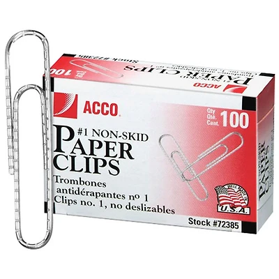 ACCO 1.25" (31.75 mm) Premium Paper Clips (ACC72385) - 100 Pack - Silver