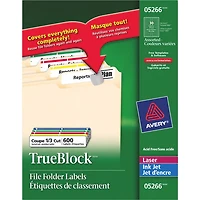Avery TrueBlock 21/32" x 3-7/16" Laser/Inkjet File Folder Label - 600 Pack - Assorted Colours