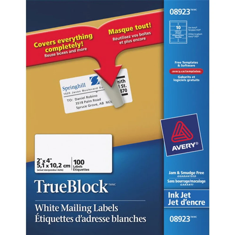 Avery TrueBlock 2" x 4" Mailing Labels - 100 Pack - White