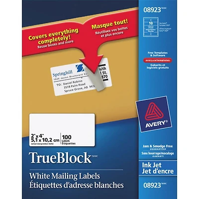 Avery TrueBlock 2" x 4" Mailing Labels - 100 Pack - White