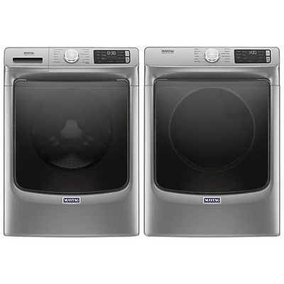 Maytag 5.5 Cu. Ft. HE Front Load Steam Washer & 7.4 Cu. Ft. Electric Steam Dryer - Metallic Slate