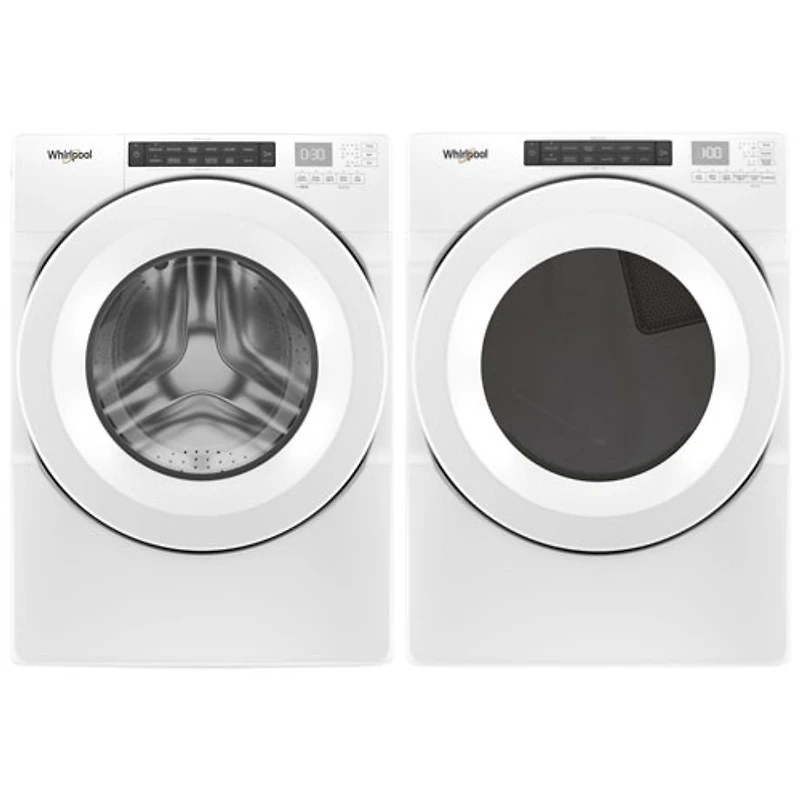 Laveuse à chargement frontal HE de 5 pi³ et sécheuse électrique de 7,4 pi³ de Whirlpool - Blanc
