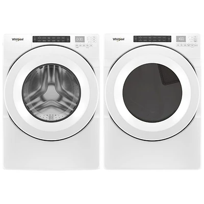 Laveuse à chargement frontal HE de 5 pi³ et sécheuse électrique de 7,4 pi³ de Whirlpool - Blanc