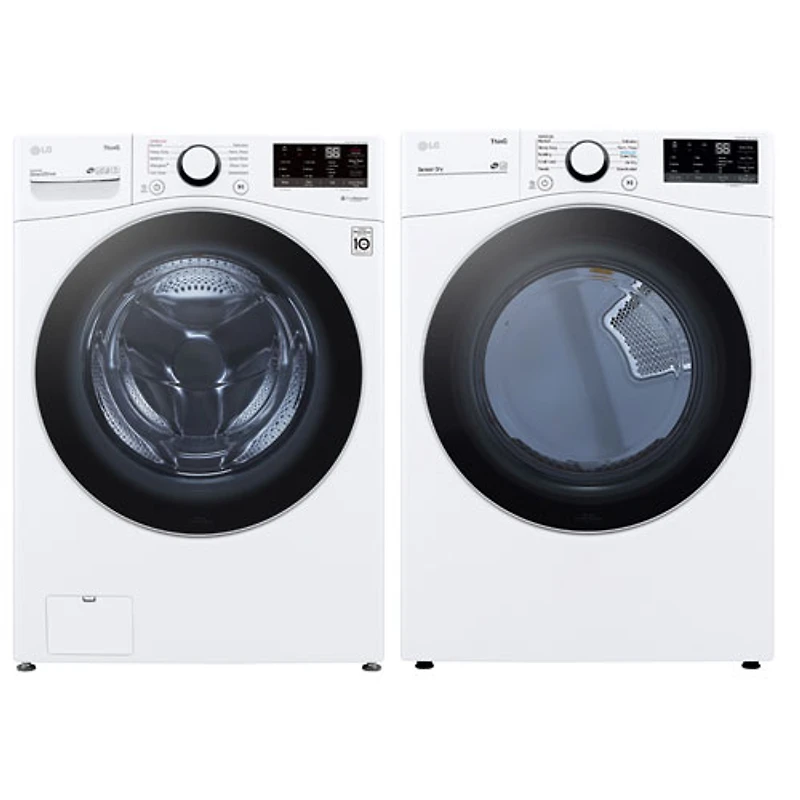 Laveuse à vapeur à charge frontale haute efficacité 5,2 pi³/sécheuse électrique 7,4 pi³ LG - Blanc