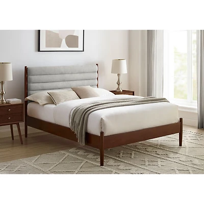Camille Transitional Platform Bed - Double - Grey/Dark Wood