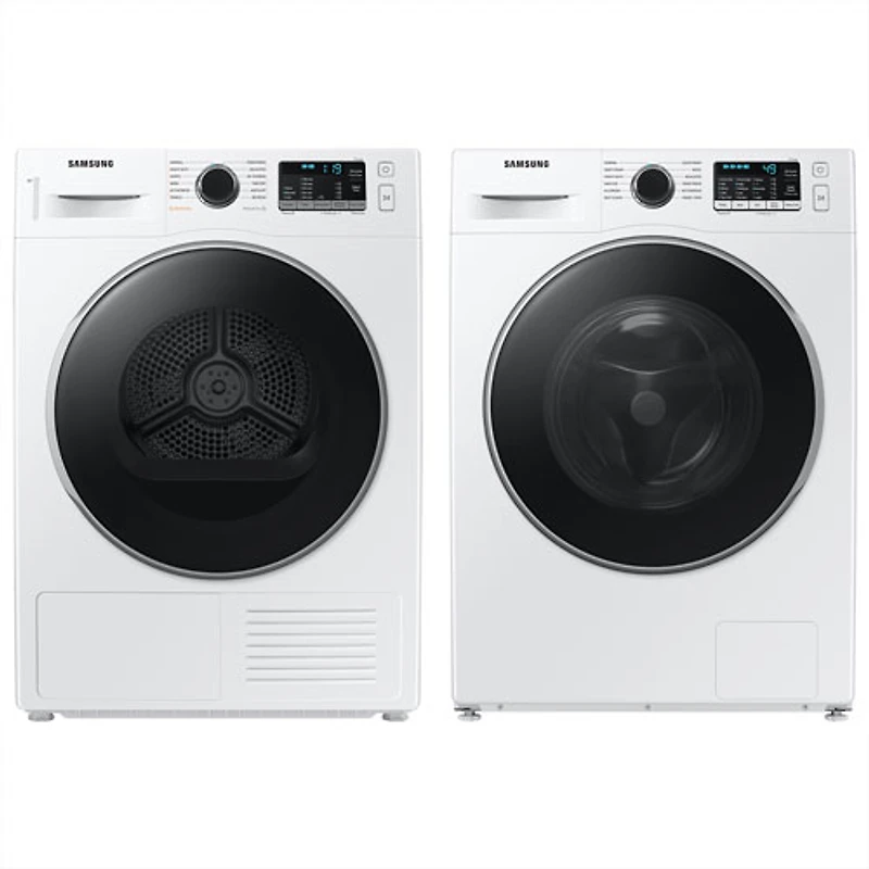 Laveuse à vapeur à chargement frontal HE 2,9 pi³ et sécheuse électrique avec pompe à chaleur de 4 pi³ de Samsung - Blanc