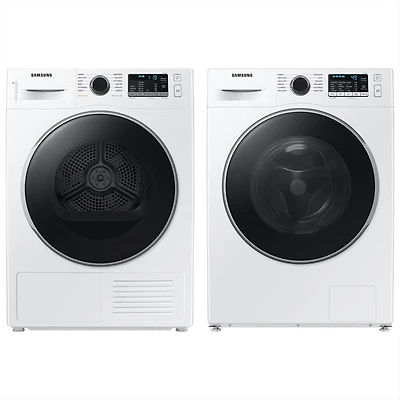 Laveuse à vapeur à chargement frontal HE 2,9 pi³ et sécheuse électrique avec pompe à chaleur de 4 pi³ de Samsung - Blanc