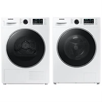 Laveuse à vapeur à chargement frontal HE 2,9 pi³ et sécheuse électrique avec pompe à chaleur de 4 pi³ de Samsung - Blanc