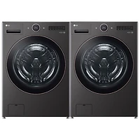 Laveuse à vapeur à chargement frontal HE de 5,8 pi³ et sécheuse électrique à vapeur de 7,4 pi³ de LG - Acier noir