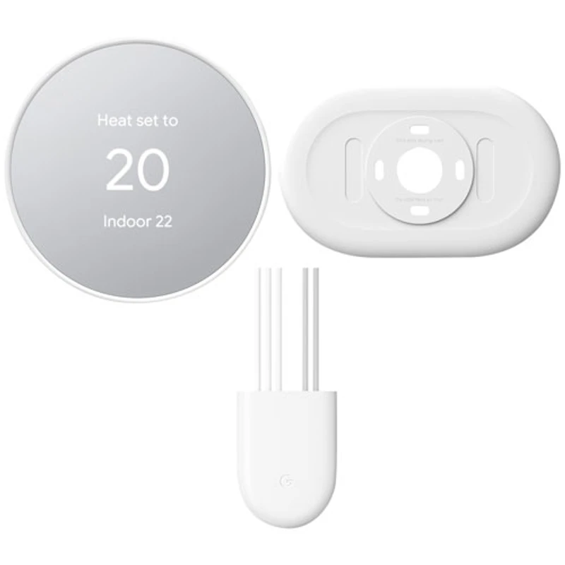 Thermostat intelligent Wi-Fi Nest de Google avec nécessaire d'encastrement et connecteur d'alimentation - Neige