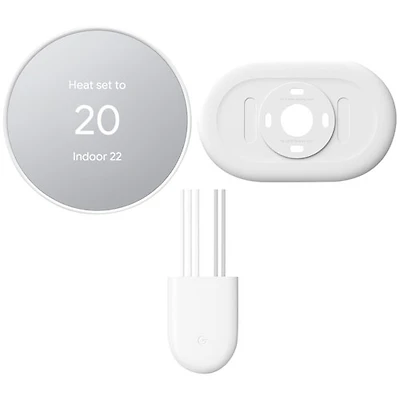 Thermostat intelligent Wi-Fi Nest de Google avec nécessaire d'encastrement et connecteur d'alimentation - Neige