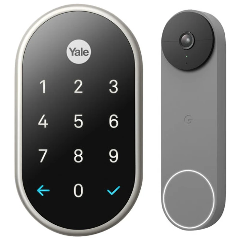 Ensemble de sécurité à domicile sans fil de Google - Serrure intelligente Nest x Yale de Google et sonnette vidéo sans fil