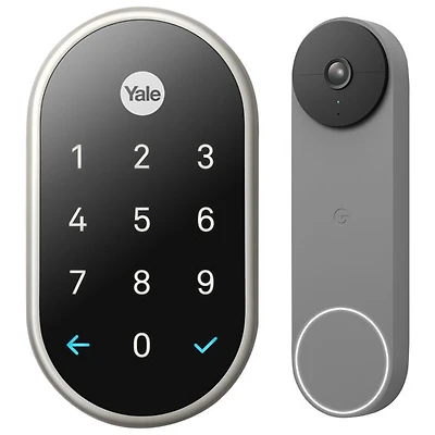 Ensemble de sécurité à domicile sans fil de Google - Serrure intelligente Nest x Yale de Google et sonnette vidéo sans fil
