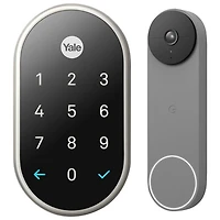 Ensemble de sécurité à domicile sans fil de Google - Serrure intelligente Nest x Yale de Google et sonnette vidéo sans fil