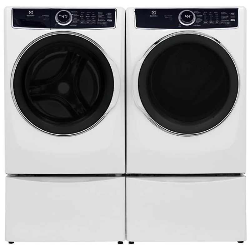 Electrolux 5.2 Cu Ft Front Load Steam Washer & 8.0 Cu Ft Electric Steam Dryer w/ 2 27" Pedestal