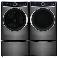Laveuse à vapeur à chargement frontal 5,2 pi³ et sécheuse électrique à vapeur 8,0 pi³ d’Electrolux avec 2 socles de 27 po – Gris