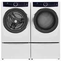 Laveuse à vapeur à chargement frontal 5,2 pi³ et sécheuse électrique à vapeur 8,0 pi³ d’Electrolux avec 2 socles de 27 po – Blanc