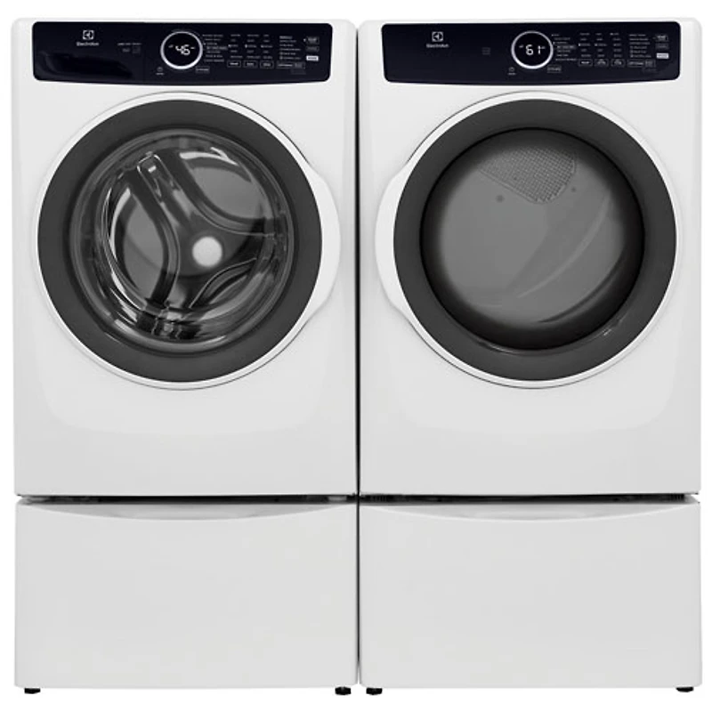 Electrolux 5.2 Cu Ft Front Load Steam Washer & 8.0 Cu Ft Electric Steam Dryer w/ 2 27" Pedestal - White