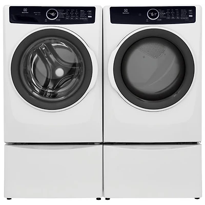 Electrolux 5.2 Cu Ft Front Load Steam Washer & 8.0 Cu Ft Electric Steam Dryer w/ 2 27" Pedestal - White