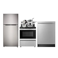 Réfrigérateur à congélateur supérieur 18 pi³ 30 po Insignia; Cuisinière électrique; Lave-vaisselle; Batterie de cuisine - Inox