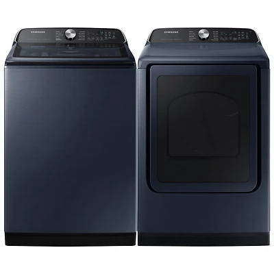 Samsung 6.1 Cu. Ft. Top Load Agitator Washer & Electric Steam Dryer - Brushed Navy/ Navy