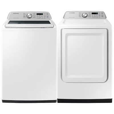 Laveuse à chargement par le haut de 5,3 pi³ et sécheuse électrique intelligente de Samsung - Blanc