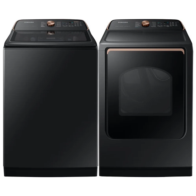 Laveuse à chargement par le haut de 6,2 pi³ et sécheuse électrique à vapeur de Samsung - Noir brossé/Noir