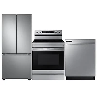 Réfrigérateur à deux portes 22,1 pi³ 30 po; Cuisinière avec friture à air chaud; Lave-vaisselle de Samsung - Acier inoxydable