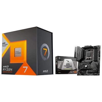 Processeur octocoeur Ryzen 7 7800X3D 4 GHz AM5 d'AMD avec carte mère B650 TOMAHAWK Wi-Fi ATX AM5 de MSI