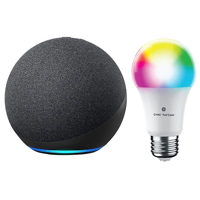 Amazon Echo (4th Gen) Smart Home Hub & GE Cync A19 Smart LED Light Bulb - Charcoal/Multi-Colour