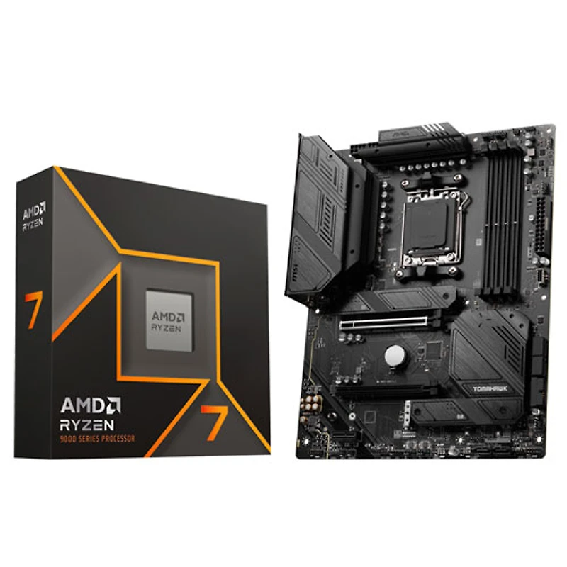 Processeur octocoeur AM5 Ryzen 7 9700X de 5,5 GHz d'AMD avec carte mère AM5 DDR5 Wi-Fi B650 TOMAHAWK de MSI