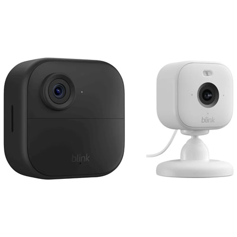 Système avec caméras de surveillance IP HD intégrale 1080p Outdoor 4 de Blink avec caméra Mini 2 de Blink - Noir/Blanc