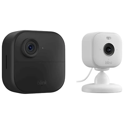 Système avec caméras de surveillance IP HD intégrale 1080p Outdoor 4 de Blink avec caméra Mini 2 de Blink - Noir/Blanc