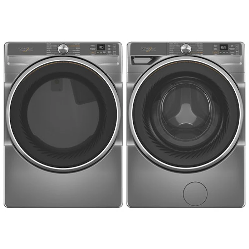 Sécheuse à vapeur au gaz de 7,4 pi³ et laveuse à vapeur à chargement frontal de 5,0 pi³ de Whirlpool - Argenté rayonnant