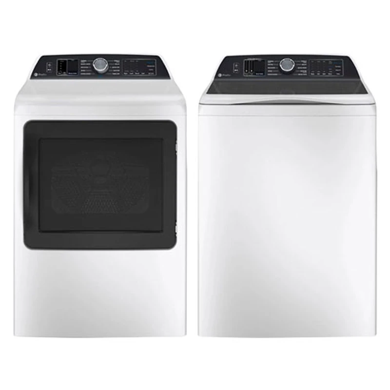 Laveuse à chargement par le haut HE de 6,2 pi³ et sécheuse électrique à vapeur de 7,3 pi³ Profile de GE - Blanc