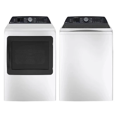 Laveuse à chargement par le haut HE de 6,2 pi³ et sécheuse électrique à vapeur de 7,3 pi³ Profile de GE - Blanc
