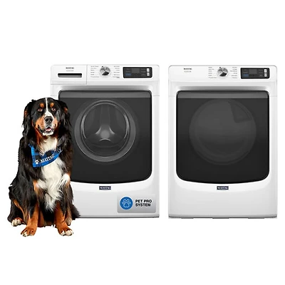 Laveuse à vapeur à chargement frontal de 5,8 pi³ et sécheuse électrique à vapeur de 7,4 pi³ Pet Pro de Maytag - Blanc