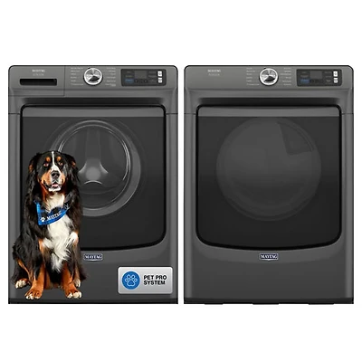 Laveuse à vapeur à chargement frontal HE de 5,8 pi³ et sécheuse électrique à vapeur de 7,4 pi³ Pet Pro de Maytag - Noir volcan