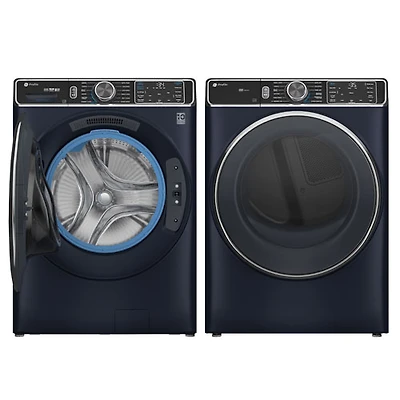 Laveuse à chargement frontal à vapeur de 6,1 pi³ et sécheuse électrique à vapeur de 7,8 pi³ Profile de GE - Bleu saphir
