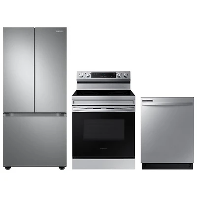 Réfrigérateur deux portes 22,1 pi³ 30 po; Cuisinière électrique; Lave-vaisselle de Samsung - Inox